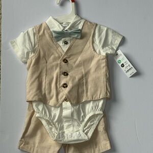 Carter’s Beige and White Formal Outfit with Bow Tie 9 Months